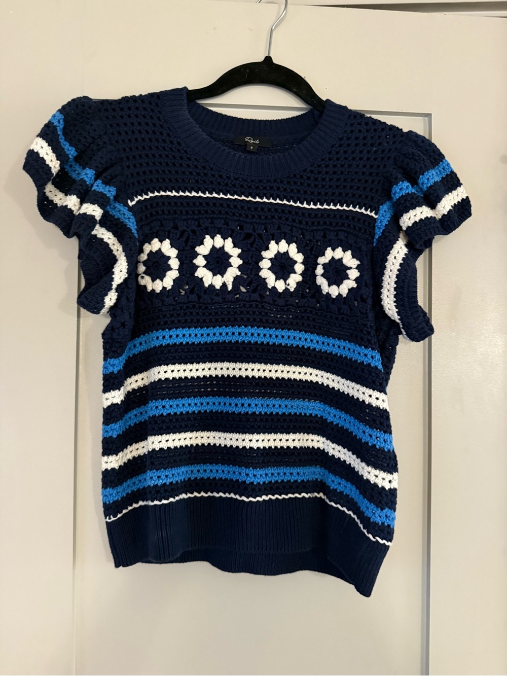 Rails Striped Crochet Short-Sleeve Sweater